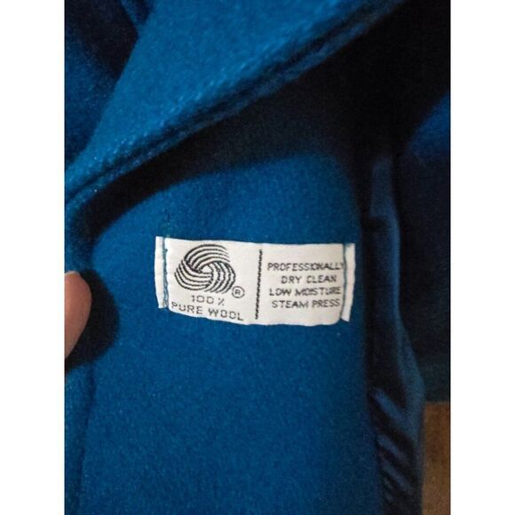 Vintage Womens 100% Wool Teal Coat With Button Front 3/4 Sleeves & Pockets Fully - Picture 5 of 9